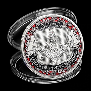Moneda de la Logia Azul de Maestros Masones, Orden Fraternal de los Masones, Moneda de Desafío Masónica Tradicional Chapada en Oro - Product Image 2