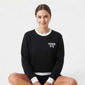 เสื้อสเวตเชิ้ตคอกลมสีดำสำหรับผู้หญิง แต่งขอบสีขาว พิมพ์ลายตัวอักษร ทรงปกติ ผ้าฝ้ายถักสำหรับฤดูใบไม้ร่วง - Product Image 5