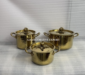 Hammered Gold Casserole <b>Set</b> Heavy Duty Metallic Finished Induction Compatible Cookware <b>Set</b> 3 <b>Serving</b> Pots and Pans food Safe - Product Image 4