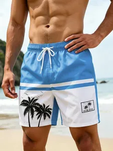 Pantalones Cortos de Playa para Hombre, Casuales, con Estampado de Palmeras Tropicales, con Cordón Ajustable, para Vacaciones, Rayas Azules y Blancas, Verano - Product Image 5