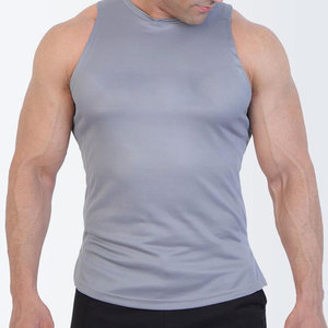 <b>Compression</b> Curved Hem Plain Custom Logo Design Sleeveless O Neck Stretchable Polyester Elastane High Stretchy Tank Top - Product Image 5