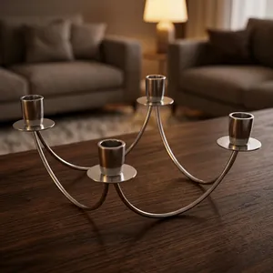 Candelabro Decorativo de Hierro con Cuatro Luces, Acabado en Níquel, Candelabro Metálico Decorativo para Mesa, Decoración del Hogar - Product Image 5