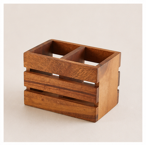 Premium Handcrafted Wood Cutlery Holder 2-Compartment <b>Kitchen</b> Utensil Organizer and Rustic Flatware <b>Caddy</b> For Dining Tableware - Product Image 1