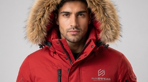 NASWEAR Men's <b>Red</b> Hooded Parka <b>Jacket</b> with Fur Trim <b>Waterproof</b> Down Filled Winter Coat Long Length Casual Style Parka Jacekt - Product Image 4