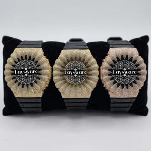 Laysware Luxury Antique Iced Out VVS Moissanite Diamond Sunburst Dial <b>Watch</b> <b>Black</b> Rubber Strap Statement Analog Timepiece - Product Image 1