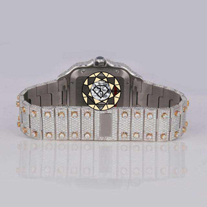 Reloj de Moissanita para Hombre, Diseño Simple, Caja Cuadrada Totalmente Adornada, Bisel Baguette, Brazalete de Acero Inoxidable de Dos Tonos, Ecológico, de Lujo, con Movimiento de Cuarzo - Product Image 2