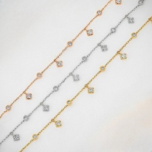 Trendy Lab Grown Diamond Bracelet, Bezel & <b>Square</b> Dangle Hanging Charm <b>Adjustable</b> Chain, 18k Rose, White, Yellow Gold Bracelet - Product Image 1