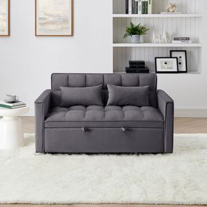 Modern 54.33-Inch Versatile <b>Foldable</b> Velvet <b>Sofa</b> <b>Bed</b> Adjustable Back in 3 Lengths Gray-Pull Out <b>Bed</b> - Product Image 3