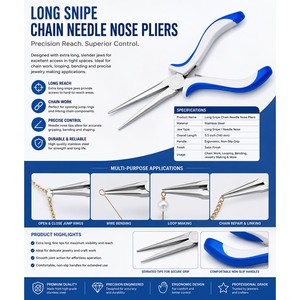 <b>Long</b> Snipe Chain Needle <b>Nose</b> Pliers Precision Jewelry Making Tool ZetomedPro - Product Image 6