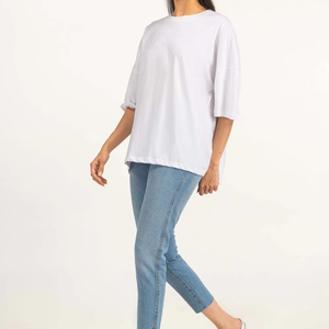 Camiseta Oversize de Alta Calidad para Mujer, Venta al por Mayor, Manga Corta, Cuello Redondo, Algodón, Informal, Cómoda para Uso Diario - Product Image 3