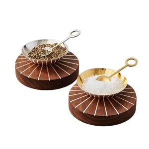 Hot Selling Luxury Silver Inlay <b>Walnut</b> and Gold Guilt Salt and Pepper Pinch Pots Elegant Kitchen Decor and <b>Table</b> Accessory - Product Image 1