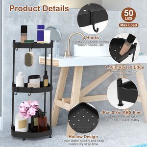 4 Tier <b>Corner</b> Shower Caddy Carbon Steel Bathroom Storage Rack Organizer Stand 3 Tier/4Tier Options - Product Image 4