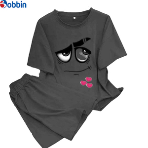 Ensemble 2 pièces pour femme : T-shirt et short de survêtement imprimés, motif dessin animé mignon, tenue décontractée ample, personnalisable, nouvelle mode été - Product Image 6