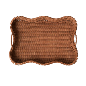 Scalloped Rattan Storage <b>Basket</b> Customize Color, Eco-Friendly <b>Wicker</b> Tray For Tabletop Decor Premium Vietnam Rattan Organizer - Product Image 1