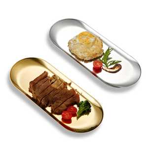 Modern Oval Stainless Steel Serving Tray <b>Set</b> Gold and Silver Food Platter Minimalist Steak Dish For Hotel Restaurant Supplies - Product Image 1