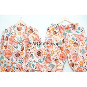 Conjunto de 2 Piezas para Mujer, Estilo Bohemio Romántico, Estampado Floral Digital, 100% Algodón, Manga Corta, Cuello Camisero, Cintura Alta Elástica - Product Image 6
