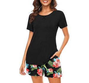 Women 2 Piece <b>Shorts</b> Set O Neck <b>Short</b> Sleeve Loose Fit Floral Printed Knitted Top and <b>Shorts</b> Casual Summer Outfit Breathable - Product Image 2