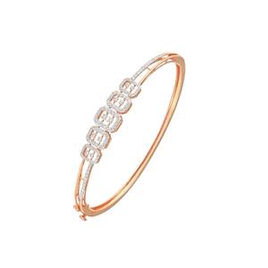 Pulsera Cubana de Oro Rosa con Diamantes, Corte Brillante, Eslabones Geométricos, Lujo para Mujer, Uso Diario, Engaste de Canal, Regalo de Aniversario - Product Image 1