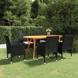 Ensemble de salle à manger durable en 7 pièces, collection de meubles de jardin en bois d'acacia massif noir - Product Image 1