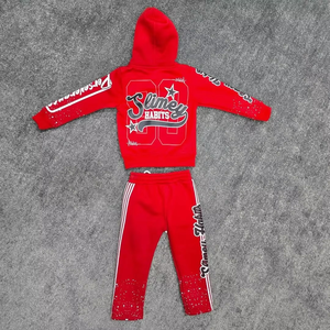 Survêtement en coton épais pour homme avec broderie, sweat à capuche et pantalon évasé - Product Image 1