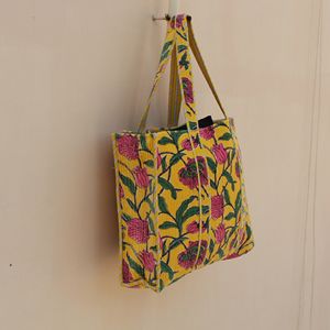 Bolsa de Mano de Algodón Acolchada con Diseño Floral, Ecológica, Reversible, con Cierre de Cremallera, para Mujer, Venta al Por Mayor - Product Image 3