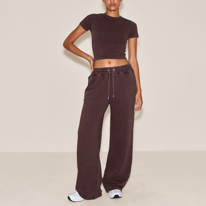Pantalones de chándal de pierna ancha con lavado ácido estilo otoño para mujer, pantalones jogger de forro polar vintage, fabricante mayorista OEM ODM de marca privada - Product Image 3