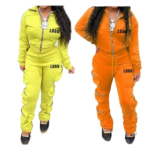 Winter cozy women's <b>tracksuit</b> 100% cotton gray hoodie Full sleeve zip front Logo print casual wear - Product Image 5