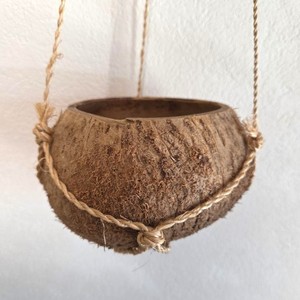 Maceta colgante con cuerda de coco, maceta decorativa de cáscara de coco, macetas para plantas de exterior. - Product Image 1