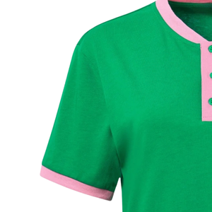 Camiseta Henley Premium AKA Verde Rosa para Mujer, Cuello con Botones, Manga Corta, Estilo Casual Griego - Product Image 4