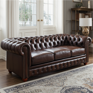 Sofá Chesterfield de Cuero Marrón Estilo Vintage de 3 Plazas con Respaldo Acolchado Profundo, Sofá Clásico para Sala de Estar, Oficina, Vestíbulo de Hotel - Product Image 1