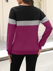 Sudaderas de mujer con media cremallera, forro polar, bloques de color, con capucha, para otoño e invierno - Product Image 2