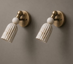 Brass Wall <b>Sconce</b>, Italian Marble Alabaster Wall Light, Mid Century Modern Vintage Brass <b>Lighting</b> Fixture, Luxury Bathroom Vanit - Product Image 2