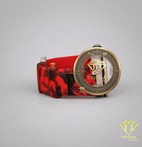 High End Luxury Men’s Watch With <b>Chronograph</b> Dial Gold Tone Case Red Strap Sparkling Detail Fashion Wristwatch For Wholesale - Product Image 5