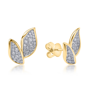 Boucles d'oreilles clous de luxe pour femme, plaquées or jaune, avec diamants, forme feuille de plante, taille brillant rond, micro-incrustation, pour usage quotidien - Product Image 2