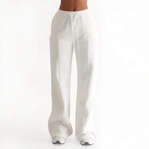 Pantalon de survêtement décontracté à jambes larges pour femmes, taille haute, coupe décontractée, doux et confortable, pantalon de jogging pour tous les jours, avec cordon élastique - Product Image 1