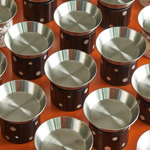 Arabic Incense <b>Burner</b> Features A Flared <b>Silver</b> Metal Cup On A Dark Wood Base Inlaid With Polka Dot Mother Of Pearl For Fragrance - Product Image 6