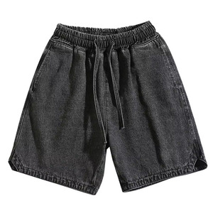 Shorts en jean noir personnalisés 100 % coton respirant délavé avec fermeture éclair, style 2026, décontracté, longueur genou, streetwear, mode estivale - Product Image 1