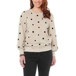 Sudadera de Mujer con Estampado de Lunares, Cuello Redondo, Manga Farol, Tejida en Algodón, Informal, para Otoño - Product Image 1