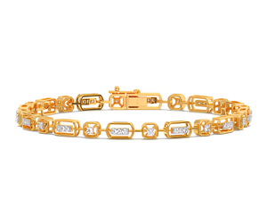 18K Yellow Gold Lab Grown Diamond Open Octagon Frame Link <b>Bracelet</b> Cluster Womens Ethnic IGI Certified - Product Image 1