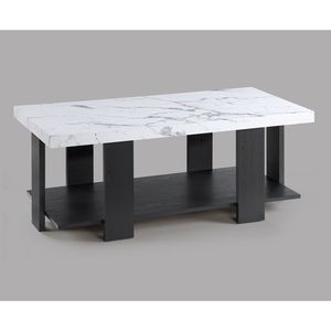 Set da Cocktail Grigio in 3 Pezzi, Tavolino da Caffè con Piano in Finto Marmo Bianco e Due Tavolini Abbinati, Arredamento in Legno per Soggiorno - Product Image 2