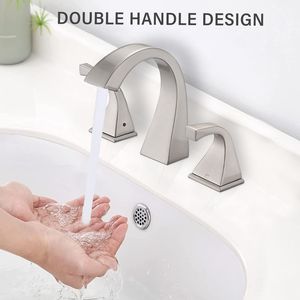 Rubinetto per Lavabo Bagno a 2 Maniglie in Nichel Spazzolato con Scarico per Uso Bagno e Doccia - Product Image 4