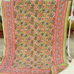 Handmade Cotton <b>Quilt</b> Floral Anokhi Print Bedspread Blanket with Non-slip Back 200TC Thread Count for Bedroom Home Decor - Product Image 3