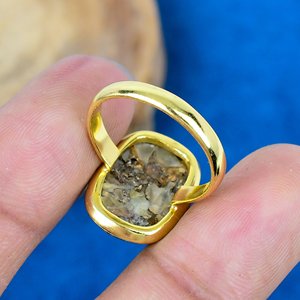 Natural <b>Cat</b> Eye Copper Cushion Shape Gemstone <b>Ring</b> 18k Micron Gold Over 925 Sterling Silver - Product Image 4