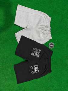 Shorts Bermuda en coton noir et gris pour homme, taille à cordon, logo brodé, couleur unie, tricoté, style décontracté - Product Image 1