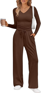 Combinaison décontractée pour femme, vert olive, à capuche, manches longues, imprimée, éco-responsable, taille à cordon, poches latérales, coupe droite, longueur complète - Product Image 3