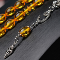 Tasbih couleur ambre en résine dorée avec insecte véritable, Misbaha, chapelet islamique, 33 perles de prière musulmanes, accessoires turcs Trabizon