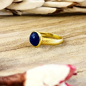 Unique Design Boho Solitaire <b>Ring</b> Minimalist Brass <b>Rings</b> Women 18k Gold Plated Textured <b>Lapis</b> <b>Lazuli</b> Jewelry Wholesale/OEM/ODM - Product Image 3