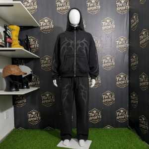 Men's Black <b>Gothic</b> Embossed Hooded Zip-Up Cotton Acid Wash Front Pocket Sweatshirt Regular Fit French Terry Regular Sleeve - Product Image 5