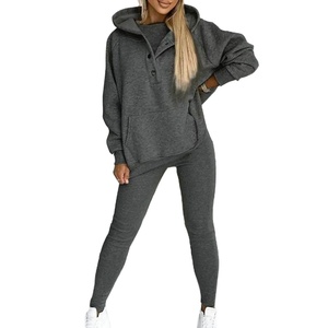 Women's 100% Cotton Streetwear Set Long Sleeve Hooded Sweatshirt <b>Pants</b> <b>Suit</b> with Solid Pattern Velvet Active Two Piece Tracksuit - Product Image 1