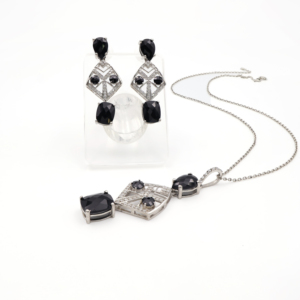 Conjunto de Pendientes y Colgante de Plata de Ley 925 con Ónix Negro Natural y Espinela Negra, Chapado en Rodio, Joyería Fina OEM ODM - Product Image 2